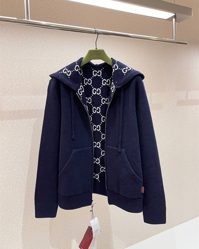 Gucci Reversible GG Monogram Hooded Zip Jacket