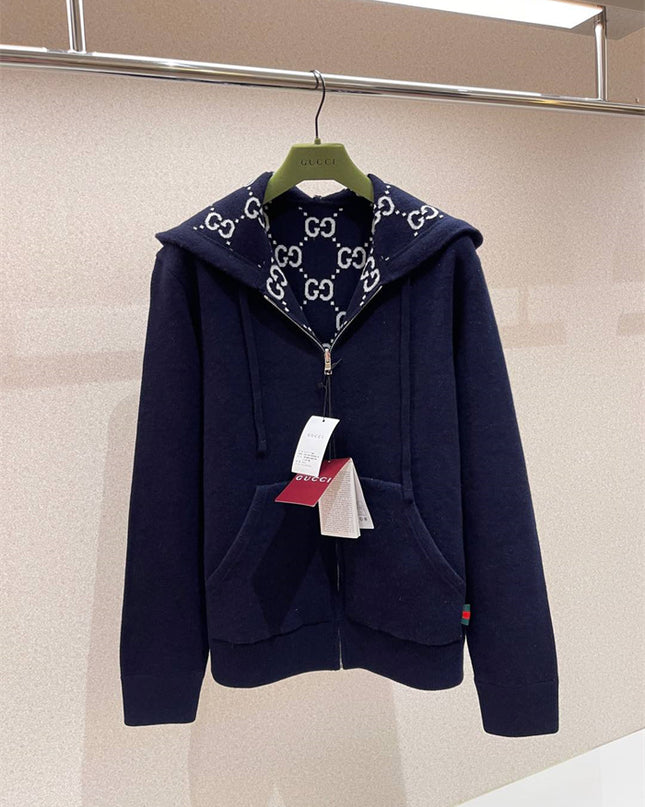 Gucci Reversible GG Monogram Hooded Zip Jacket