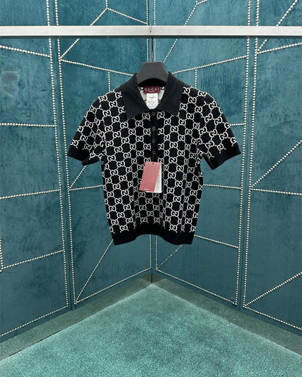 Gucci Reversible GG Wool Jacquard Polo Shirt Black & White