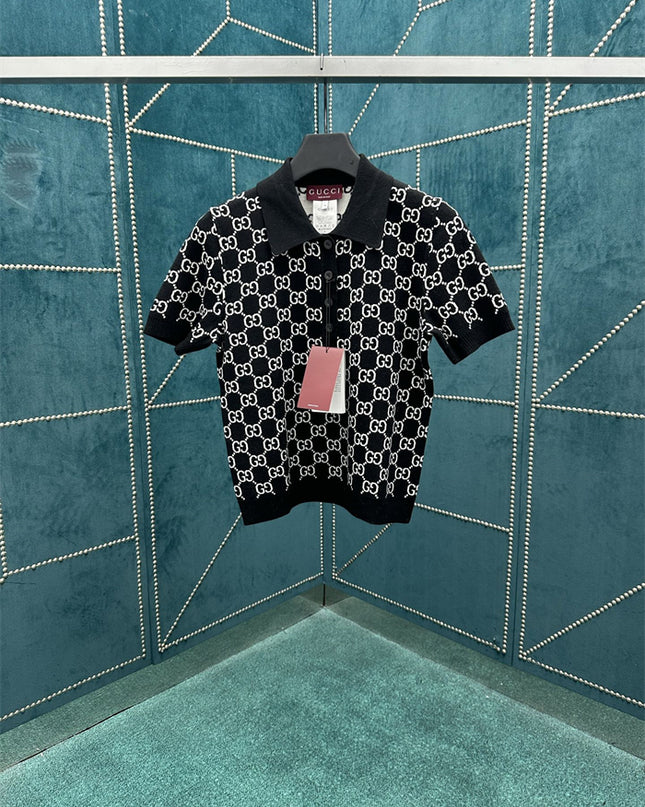 Gucci Reversible GG Wool Jacquard Polo Shirt Black & White