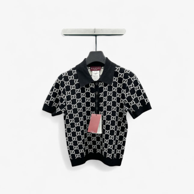 Gucci Reversible GG Wool Jacquard Polo Shirt Black & White