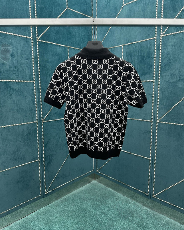 Gucci Reversible GG Wool Jacquard Polo Shirt Black & White