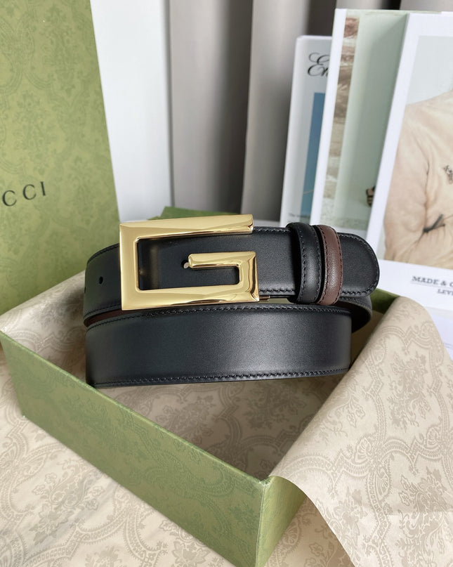Gucci Reversible Leather Belt 626974 – Black & Brown with Gold Square G Buckle