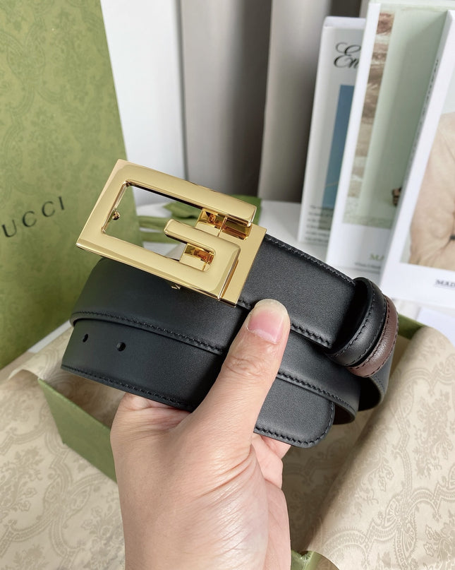 Gucci Reversible Leather Belt 626974 – Black & Brown with Gold Square G Buckle