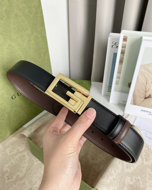 Gucci Reversible Leather Belt 626974 – Black & Brown with Gold Square G Buckle