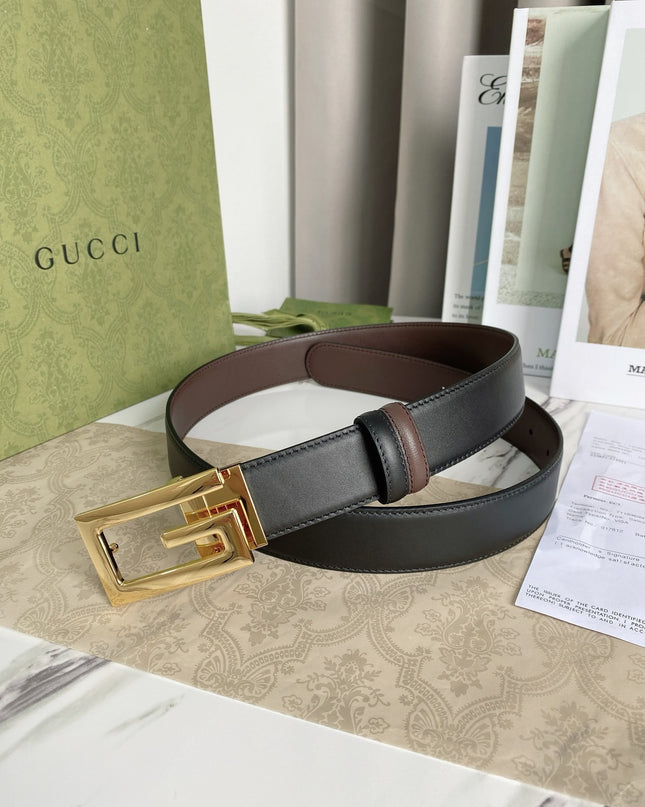 Gucci Reversible Leather Belt 626974 – Black & Brown with Gold Square G Buckle