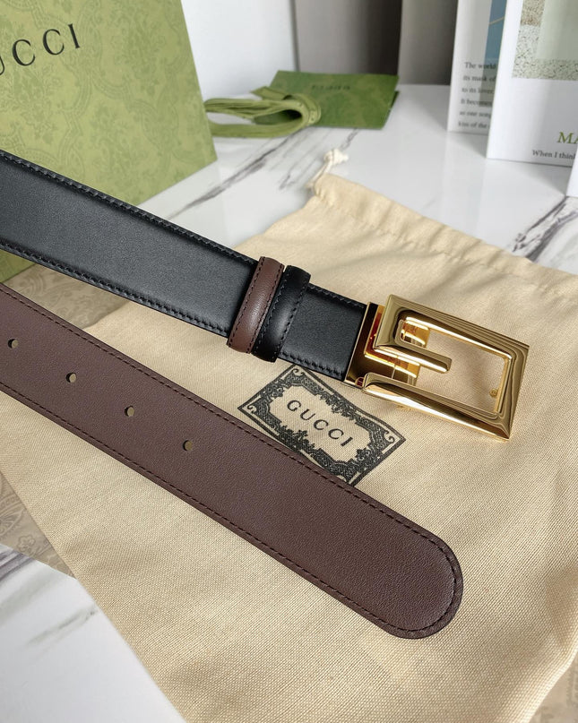 Gucci Reversible Leather Belt 626974 – Black & Brown with Gold Square G Buckle