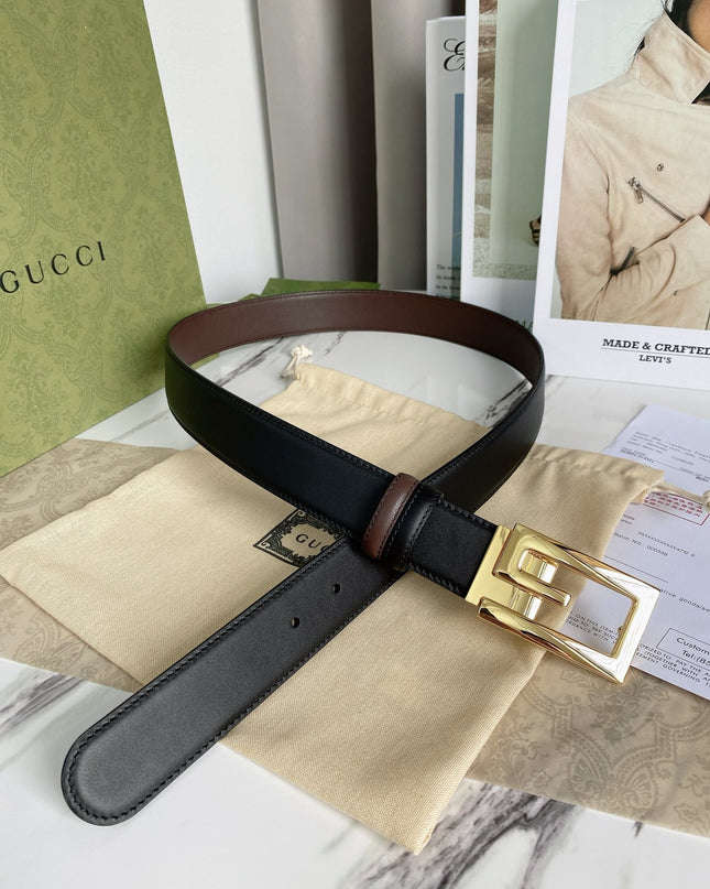 Gucci Reversible Leather Belt 626974 – Black & Brown with Gold Square G Buckle