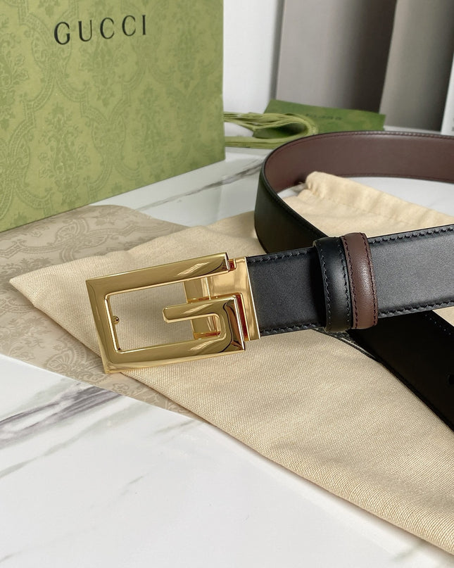 Gucci Reversible Leather Belt 626974 – Black & Brown with Gold Square G Buckle