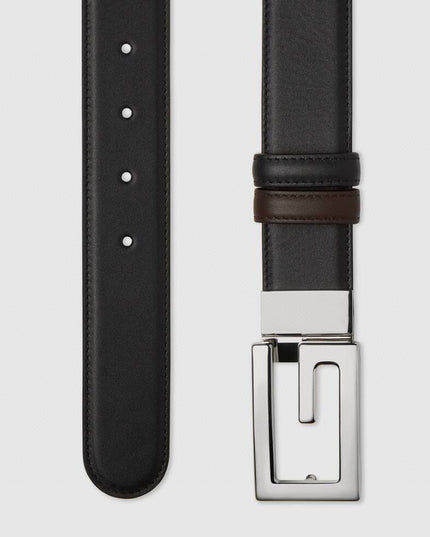 Gucci Reversible Leather Belt with Square G Buckle – Black/Brown