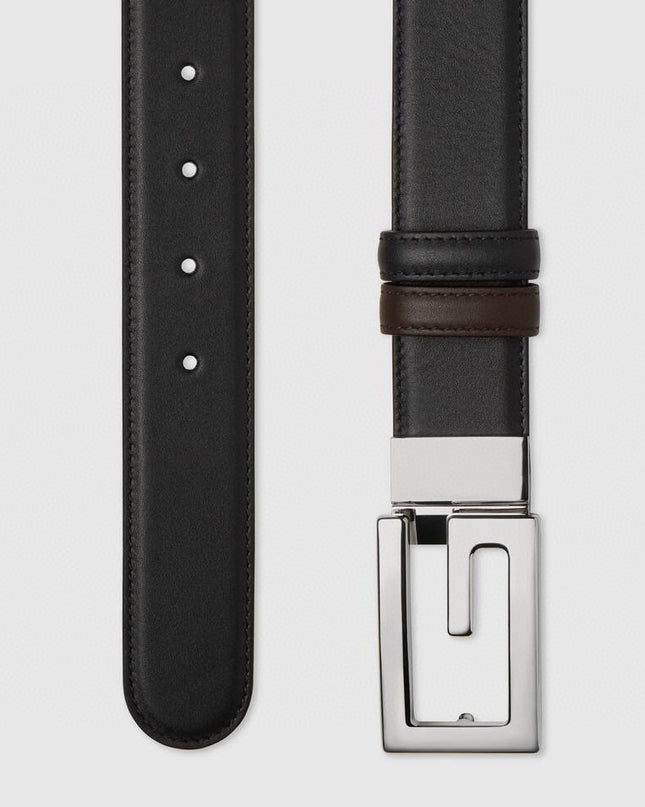 Gucci Reversible Leather Belt with Square G Buckle – Black/Brown