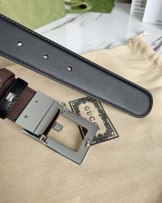 Gucci Reversible Leather Belt with Square G Buckle – Black/Brown