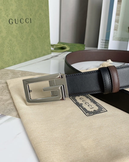 Gucci Reversible Leather Belt with Square G Buckle – Black/Brown