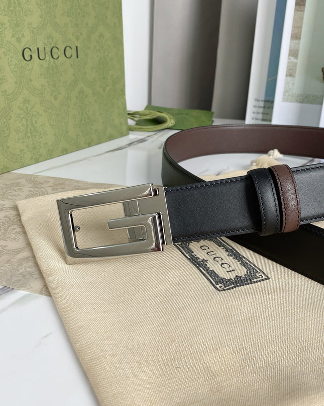 Gucci Reversible Leather Belt with Square G Buckle – Black/Brown