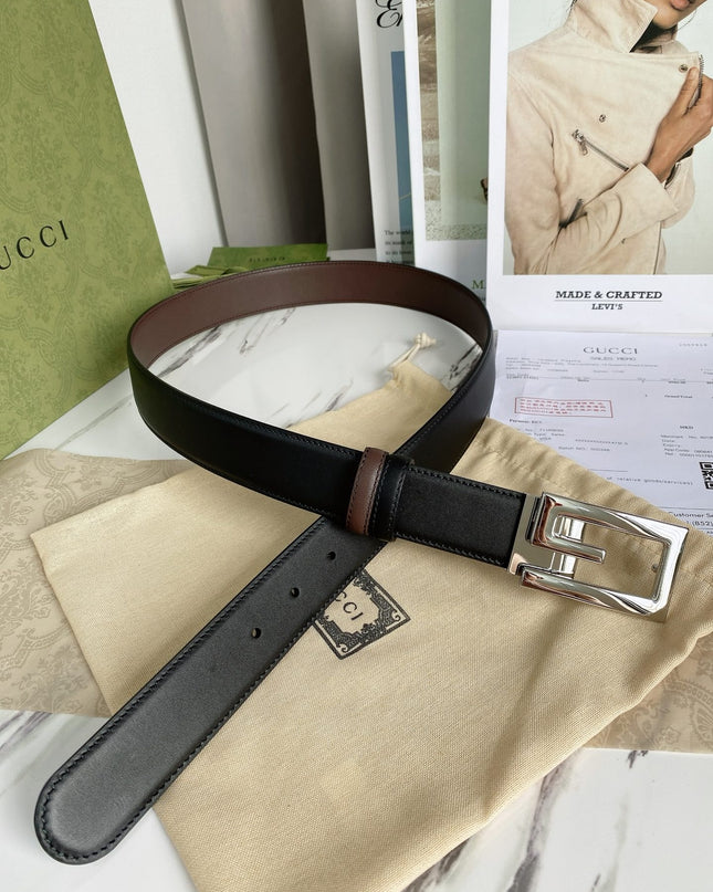 Gucci Reversible Leather Belt with Square G Buckle – Black/Brown