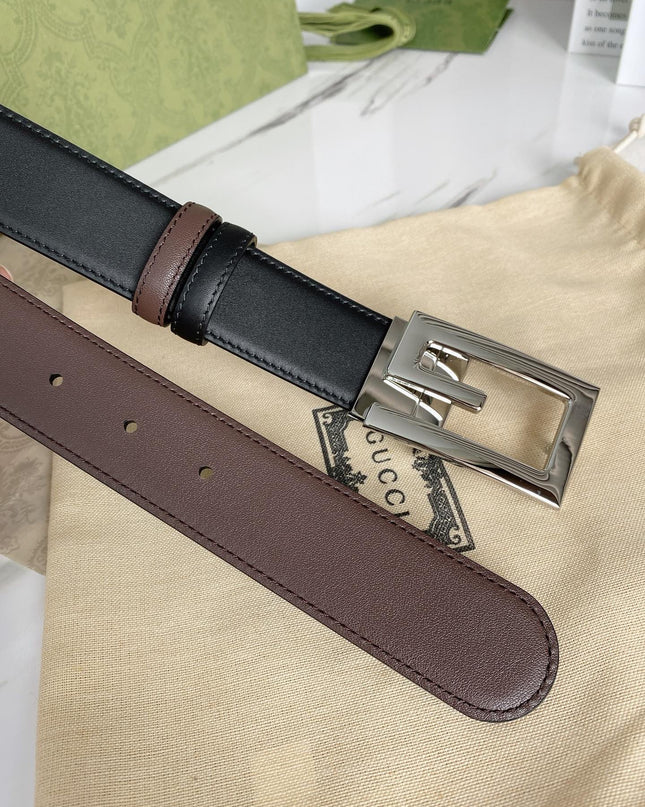 Gucci Reversible Leather Belt with Square G Buckle – Black/Brown