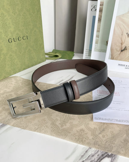 Gucci Reversible Leather Belt with Square G Buckle – Black/Brown