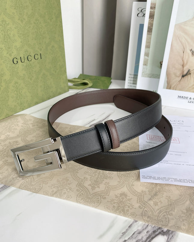 Gucci Reversible Leather Belt with Square G Buckle – Black/Brown
