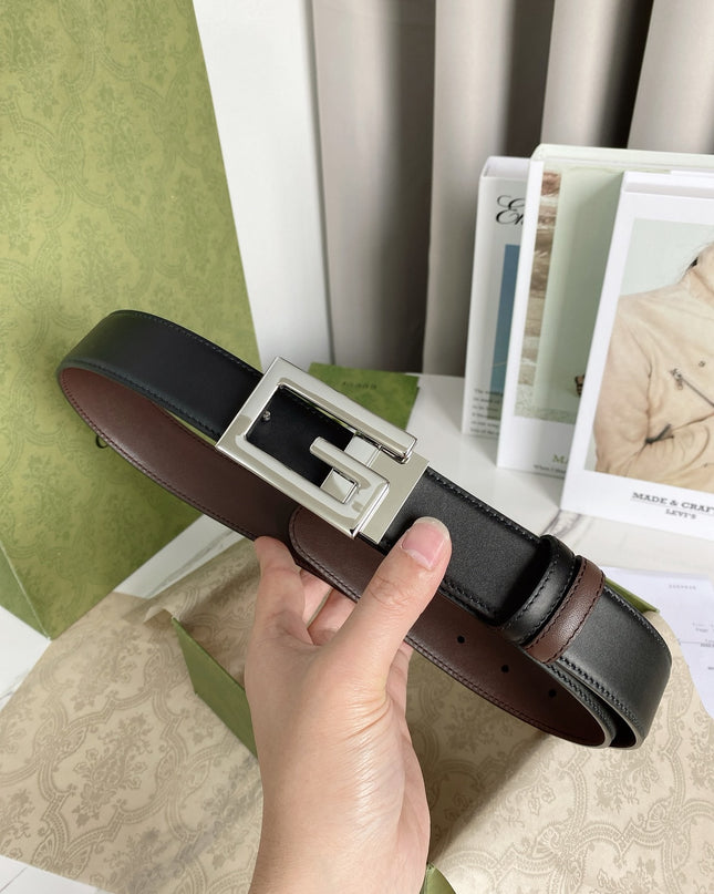 Gucci Reversible Leather Belt with Square G Buckle – Black/Brown