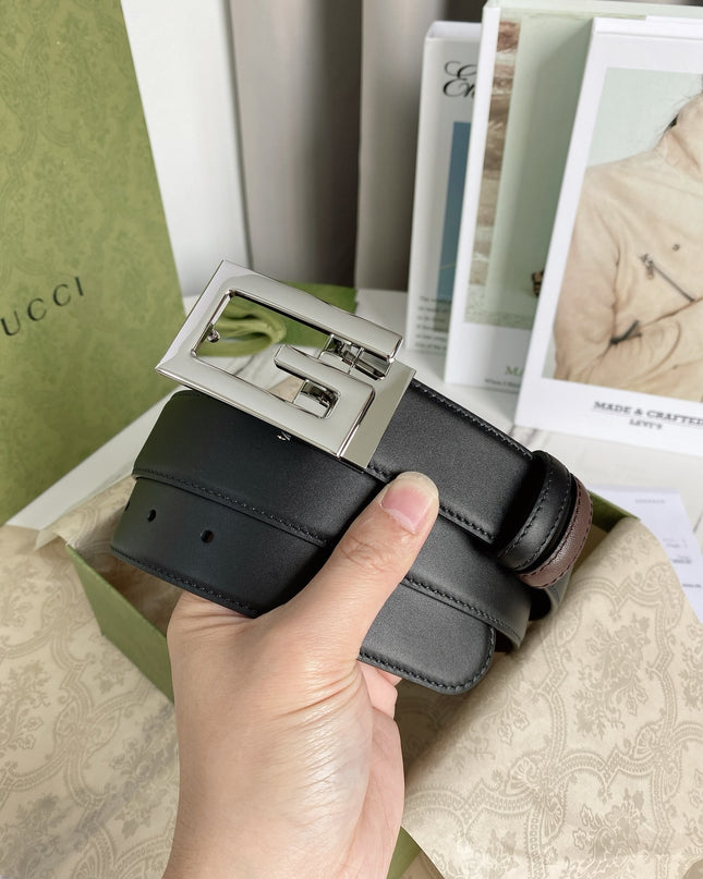 Gucci Reversible Leather Belt with Square G Buckle – Black/Brown