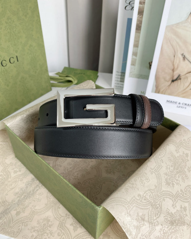 Gucci Reversible Leather Belt with Square G Buckle – Black/Brown