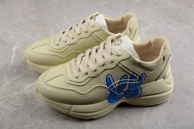 Gucci Rhyton Cream Sneaker with Blue Bunny Print