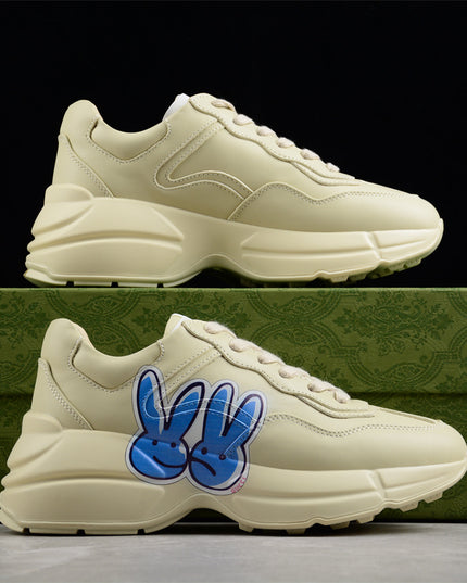 Gucci Rhyton Cream Sneaker with Blue Bunny Print