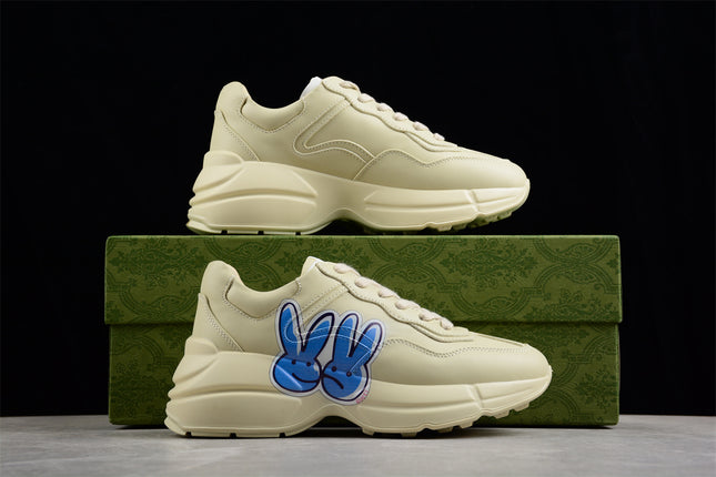 Gucci Rhyton Cream Sneaker with Blue Bunny Print