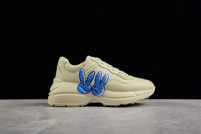 Gucci Rhyton Cream Sneaker with Blue Bunny Print