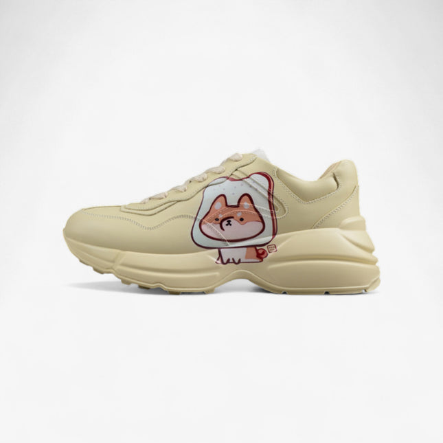 Gucci Rhyton Cream Sneaker with Cartoon Dog Print