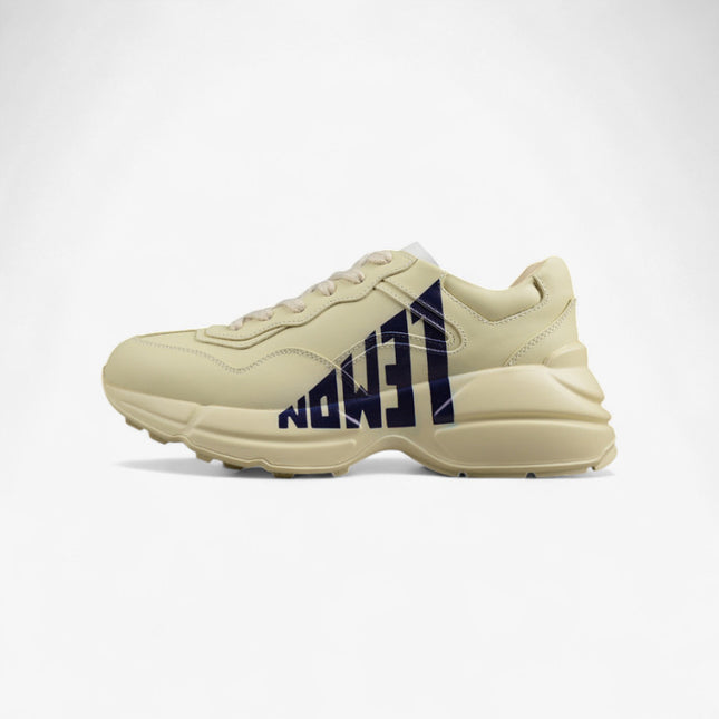 Gucci Rhyton Cream Sneaker with Navy "LOVED" Print