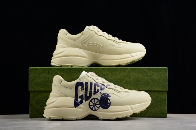 Gucci Rhyton Cream Sneaker with Navy "LOVED" Print