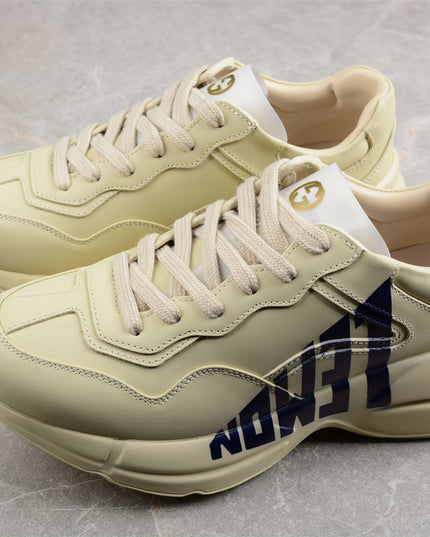 Gucci Rhyton Cream Sneaker with Navy "LOVED" Print