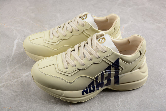 Gucci Rhyton Cream Sneaker with Navy "LOVED" Print
