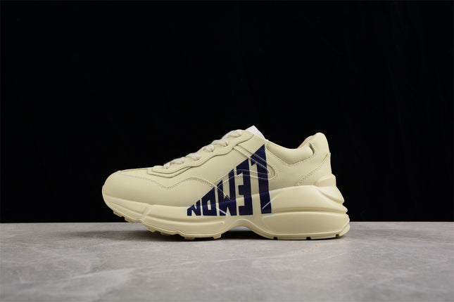 Gucci Rhyton Cream Sneaker with Navy "LOVED" Print