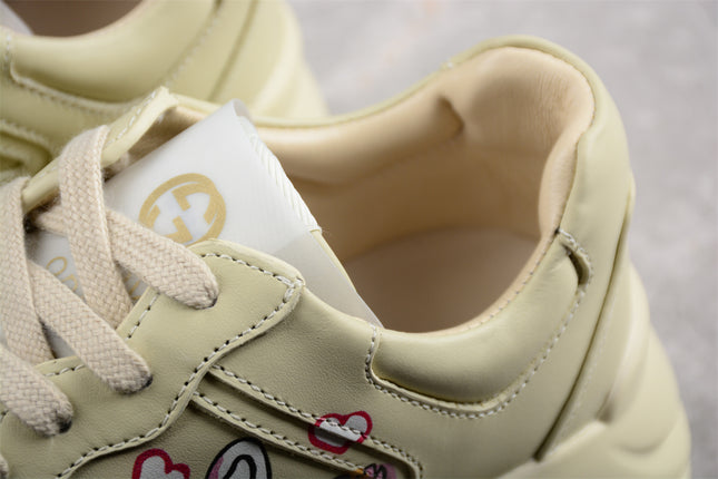 Gucci Rhyton Cream Sneaker with Pink Bunny and Heart Print