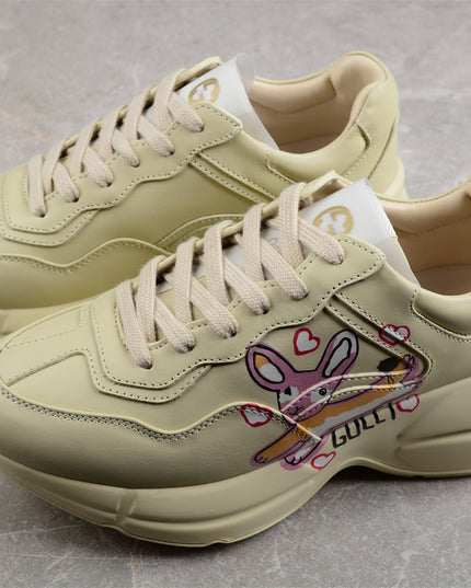 Gucci Rhyton Cream Sneaker with Pink Bunny and Heart Print