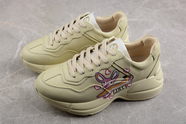 Gucci Rhyton Cream Sneaker with Pink Bunny and Heart Print