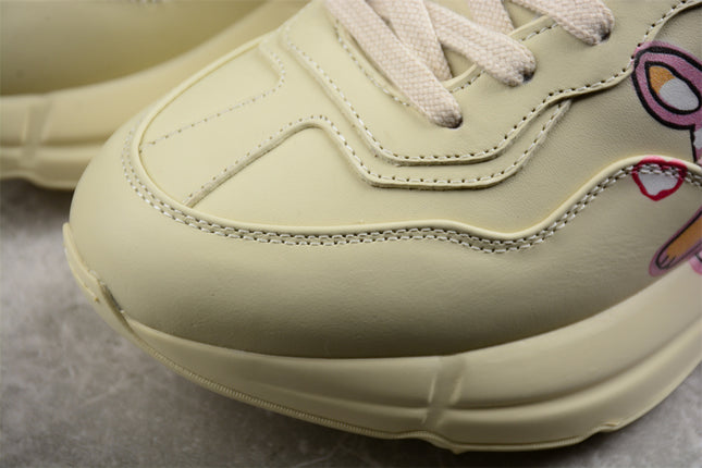 Gucci Rhyton Cream Sneaker with Pink Bunny and Heart Print