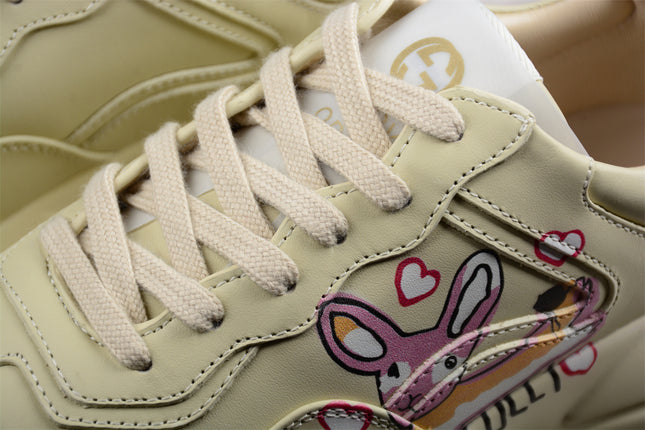 Gucci Rhyton Cream Sneaker with Pink Bunny and Heart Print