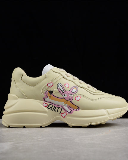 Gucci Rhyton Cream Sneaker with Pink Bunny and Heart Print