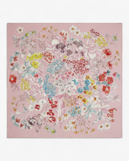 Gucci Romantic Floral Silk Twill Carré Scarf – Light Pink