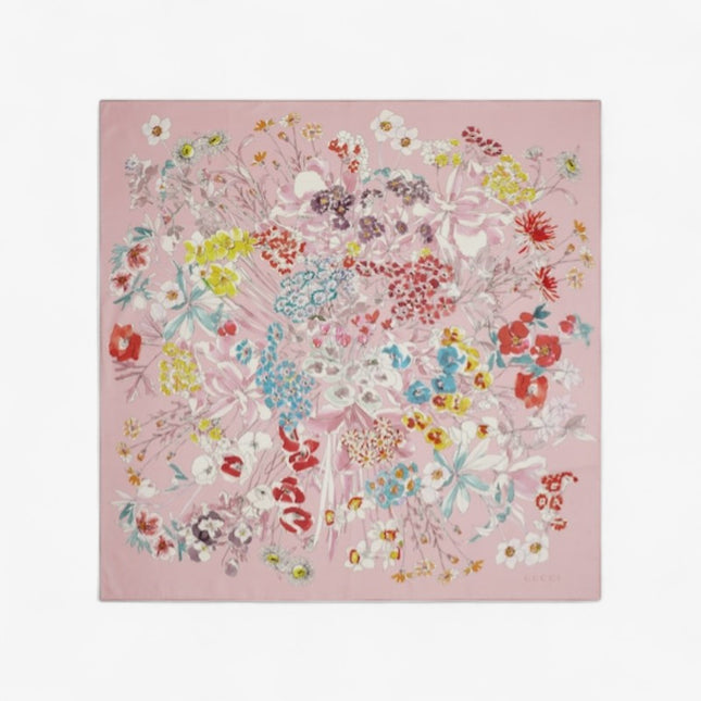 Gucci Romantic Floral Silk Twill Carré Scarf – Light Pink