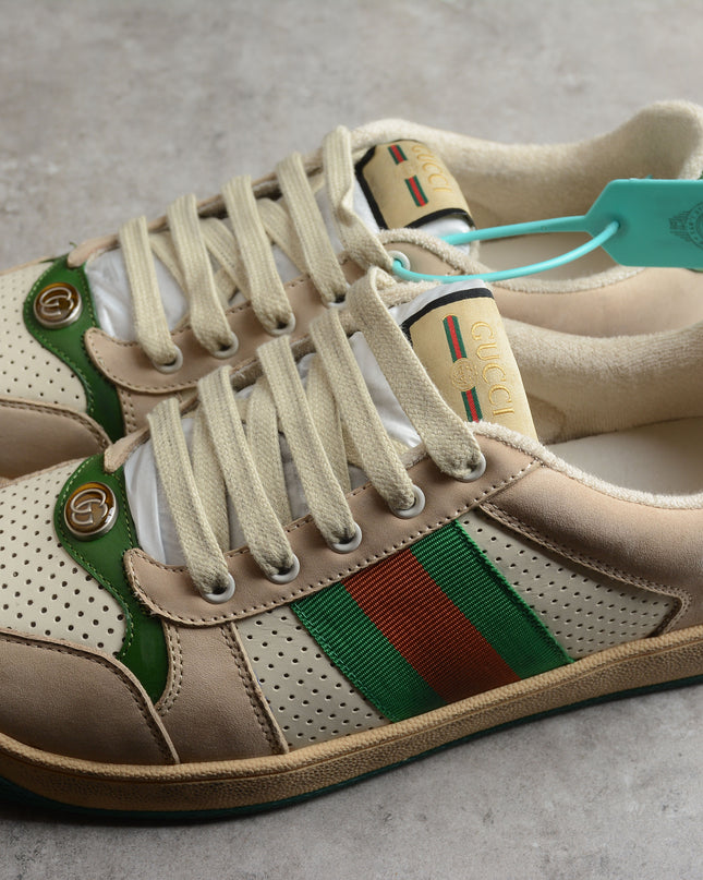Gucci Screener Perforated Leather Sneaker – Green Web