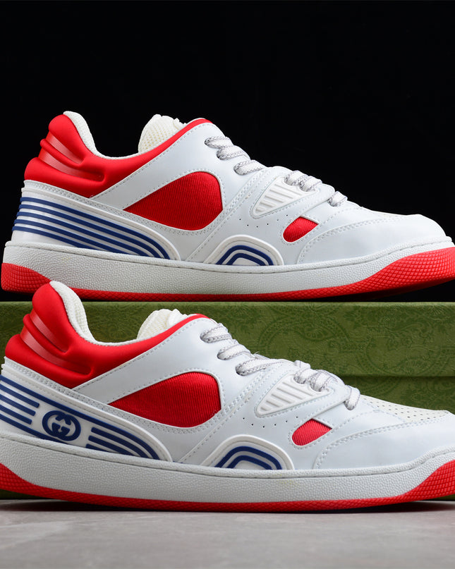 Gucci Screener White-Red Sneaker with Blue Accents