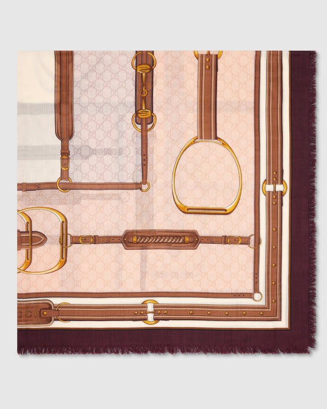 Gucci Silk Wool Shawl – Horsebit & Stirrup Print