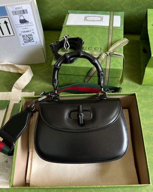 Gucci Small Top Handle Black Bag With Bamboo 675797