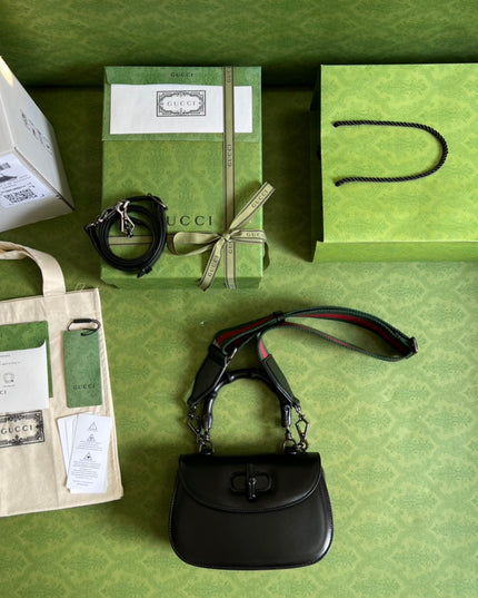 Gucci Small Top Handle Black Bag With Bamboo 675797