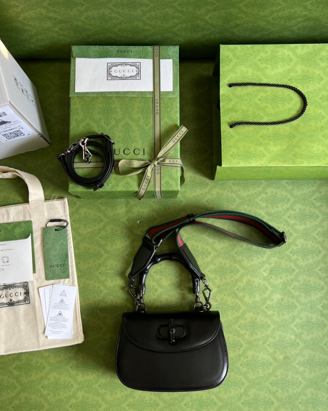 Gucci Small Top Handle Black Bag With Bamboo 675797