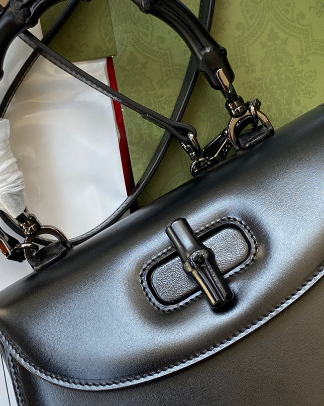 Gucci Small Top Handle Black Bag With Bamboo 675797
